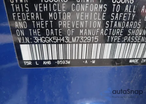 2020 Honda Fit Lx z USA, uszkodzony, nr VIN 3HGGK5H43LM732915